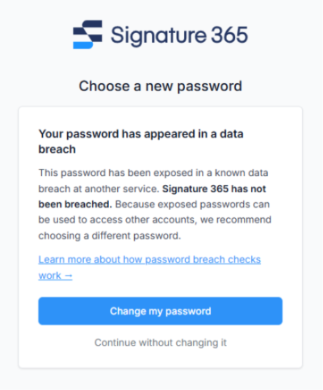 Breached password warning